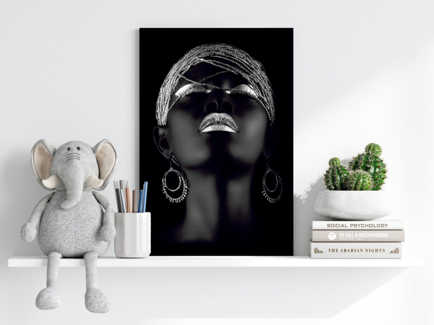 Silver Beaded Headwrap Aluminum Print