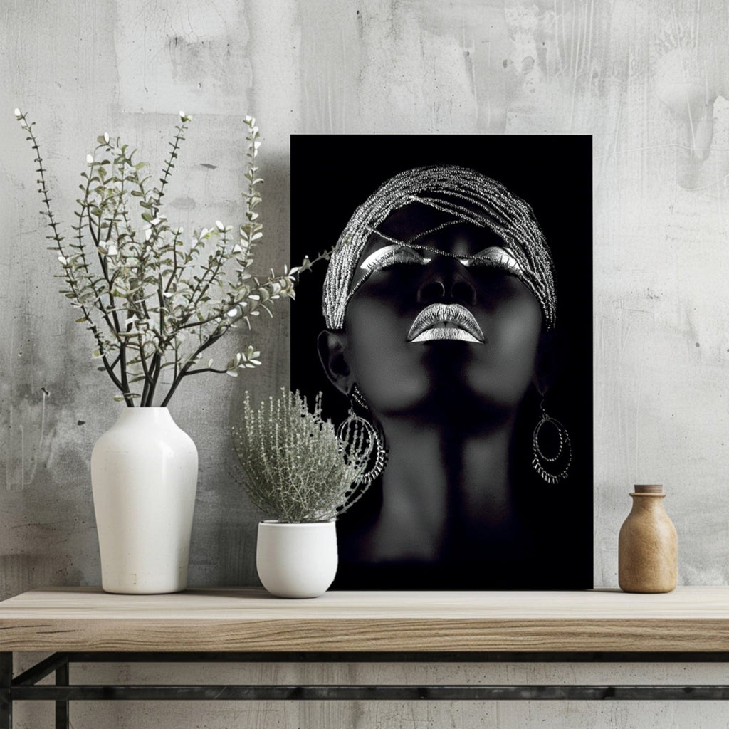 Silver Beaded Headwrap Aluminum Print