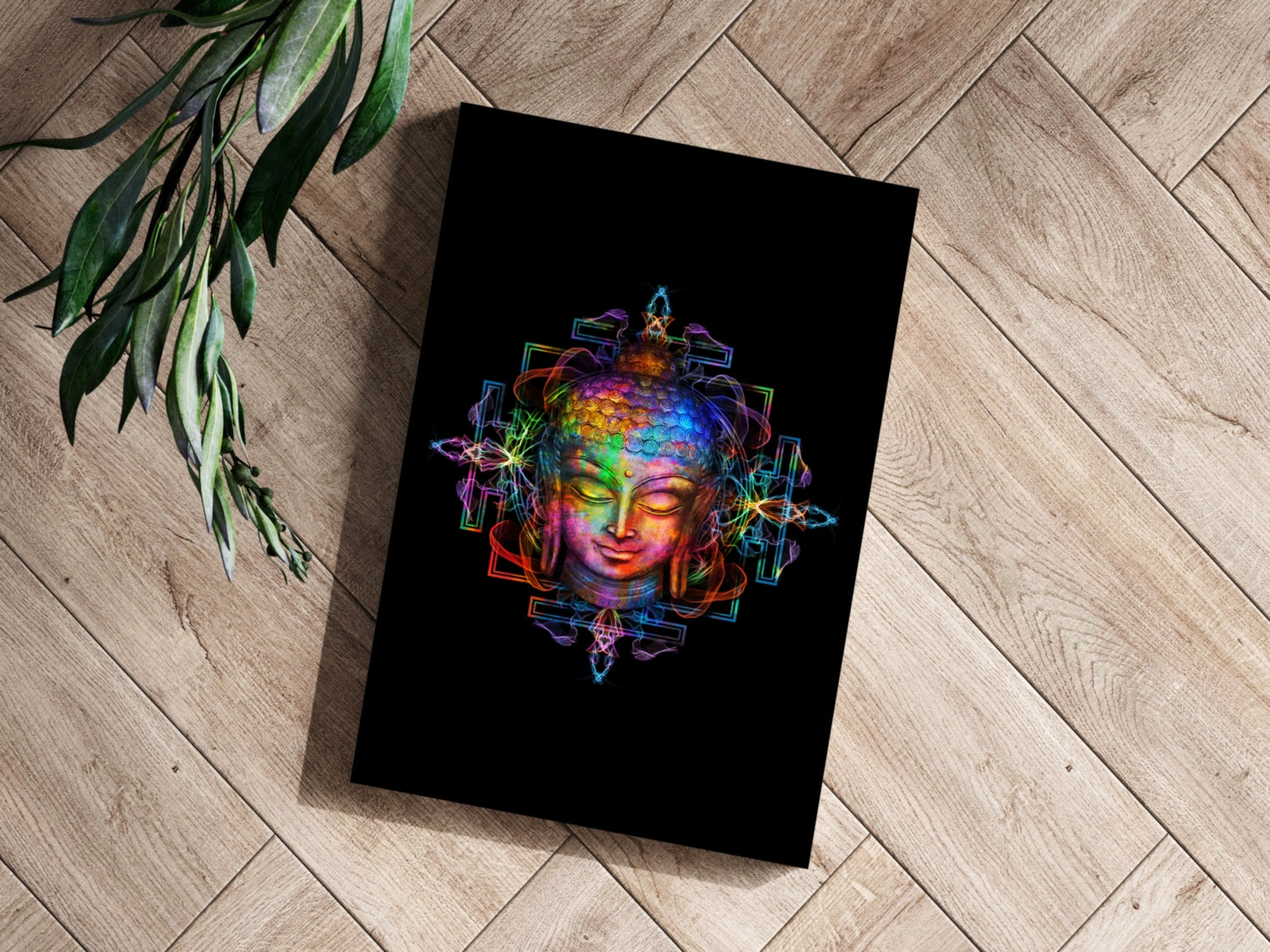 Neon Rainbow Mandala Buddha Head Aluminum Print