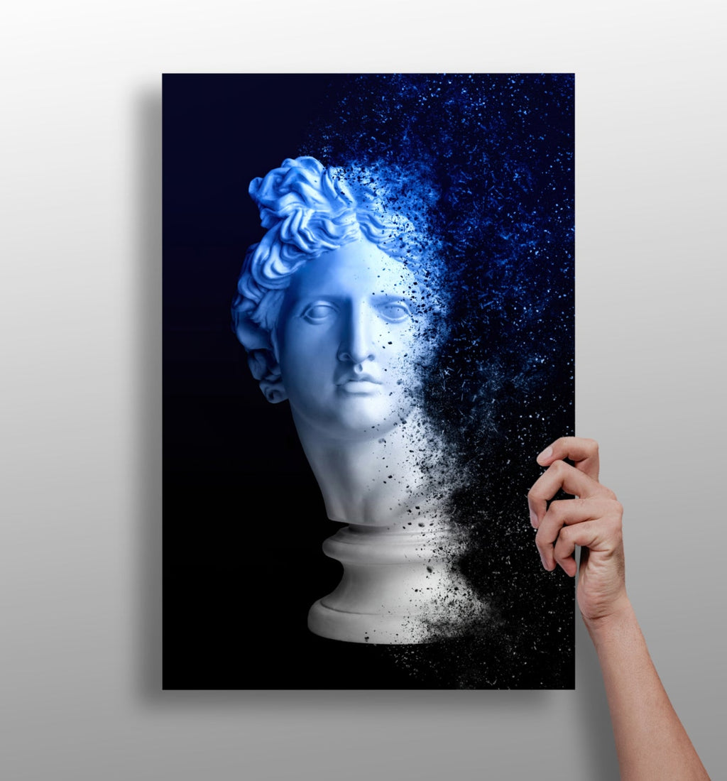 Blue Statue Head Dissolving Aluminum Print
