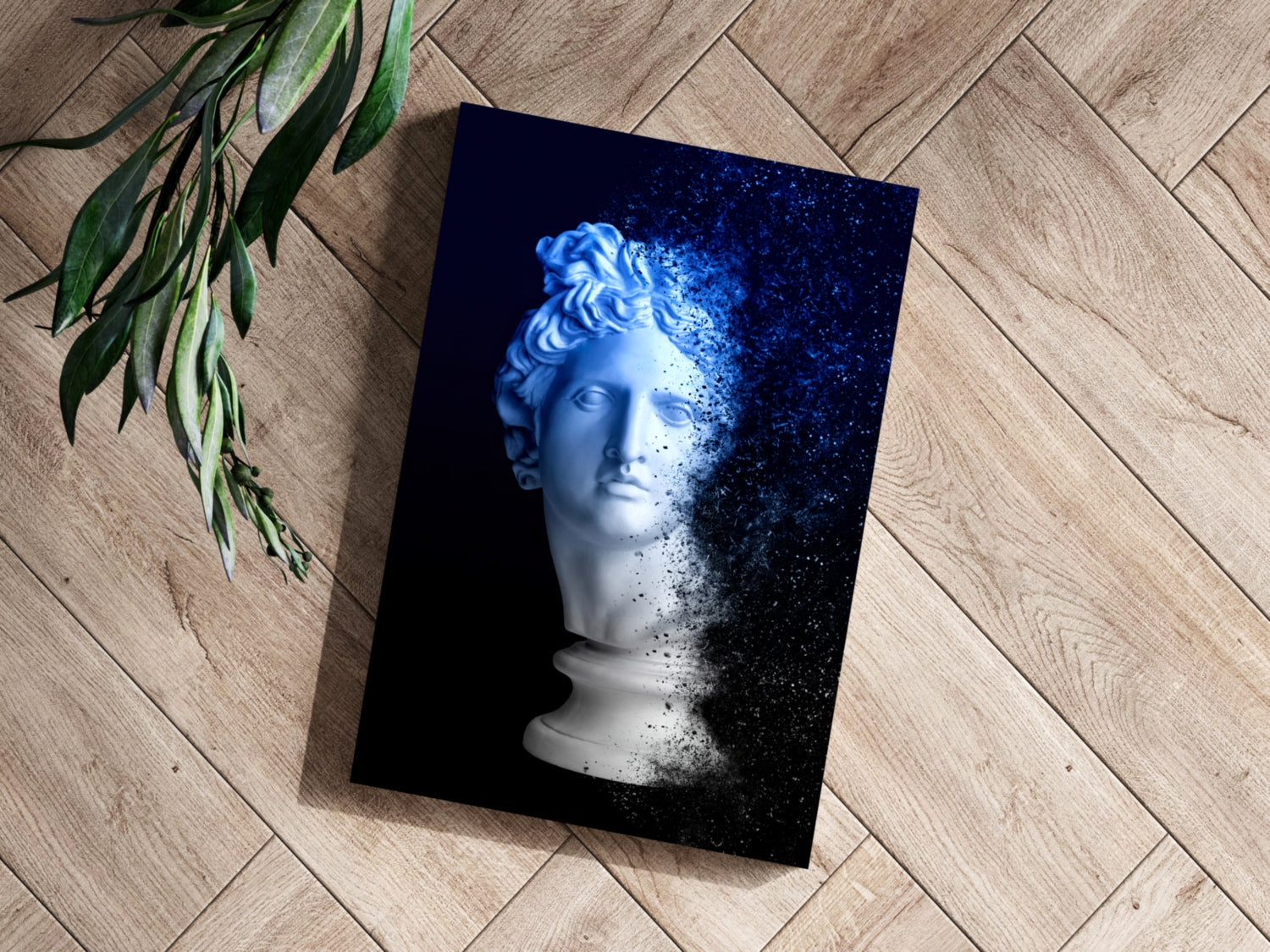 Blue Statue Head Dissolving Aluminum Print