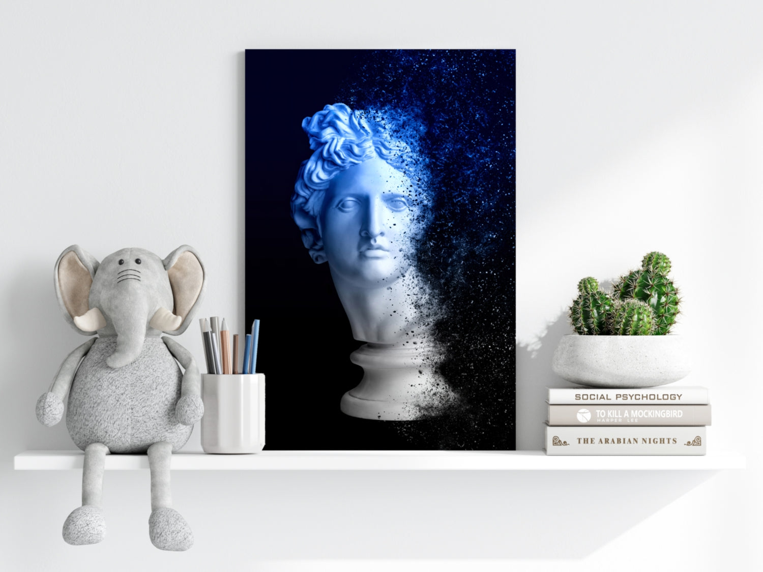 Blue Statue Head Dissolving Aluminum Print