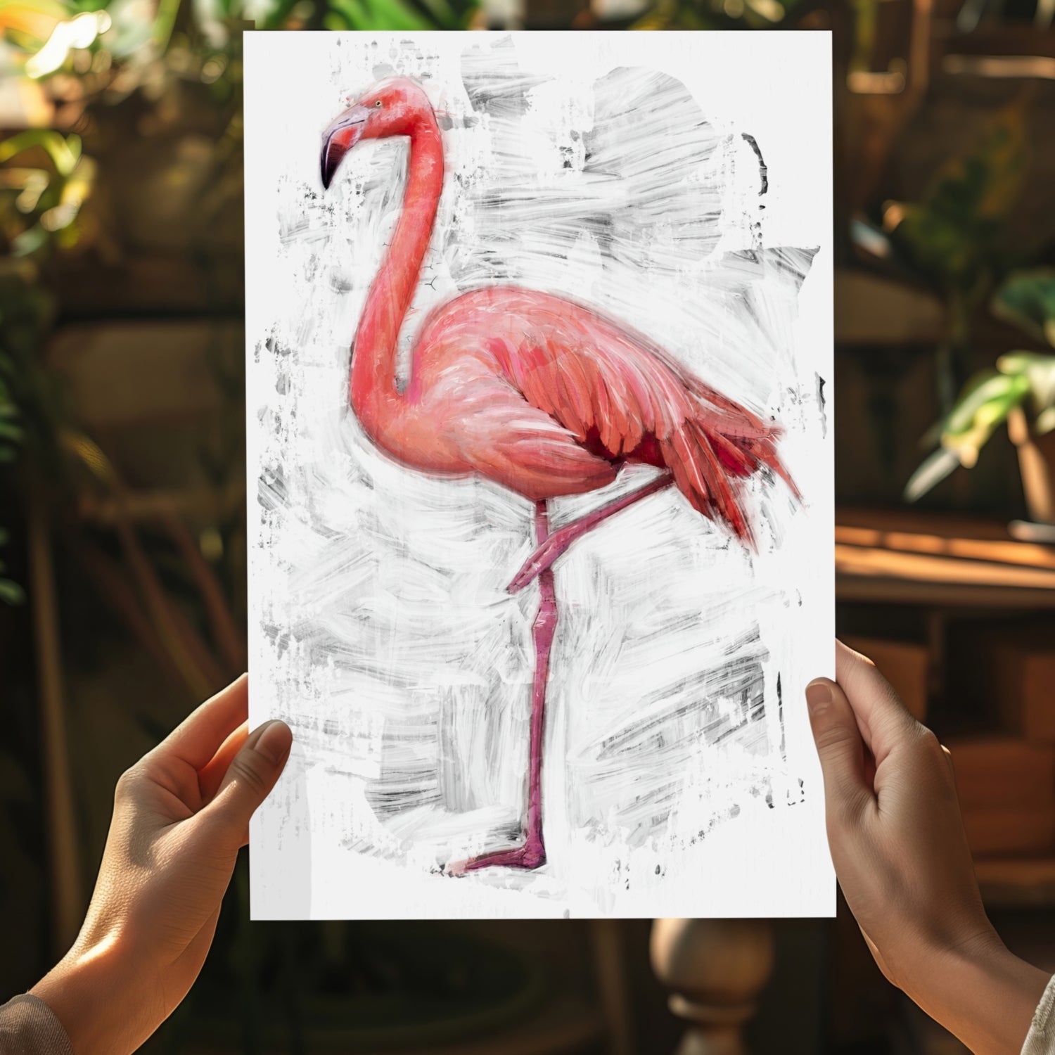 Painted Flamingo White Brushstroke Aluminum Print