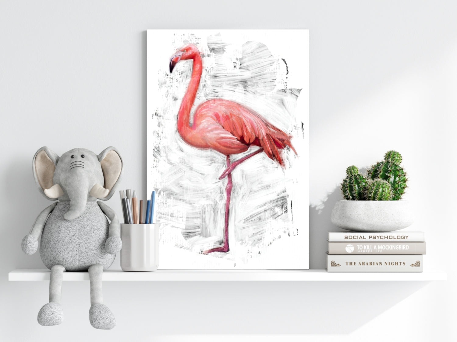 Painted Flamingo White Brushstroke Aluminum Print