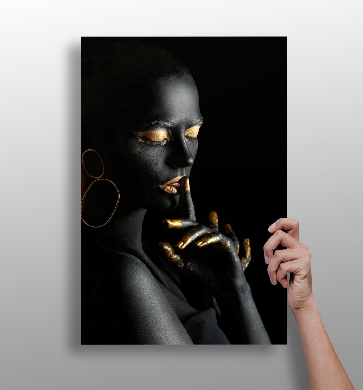 Gold Fingers Profile Woman Aluminum Print