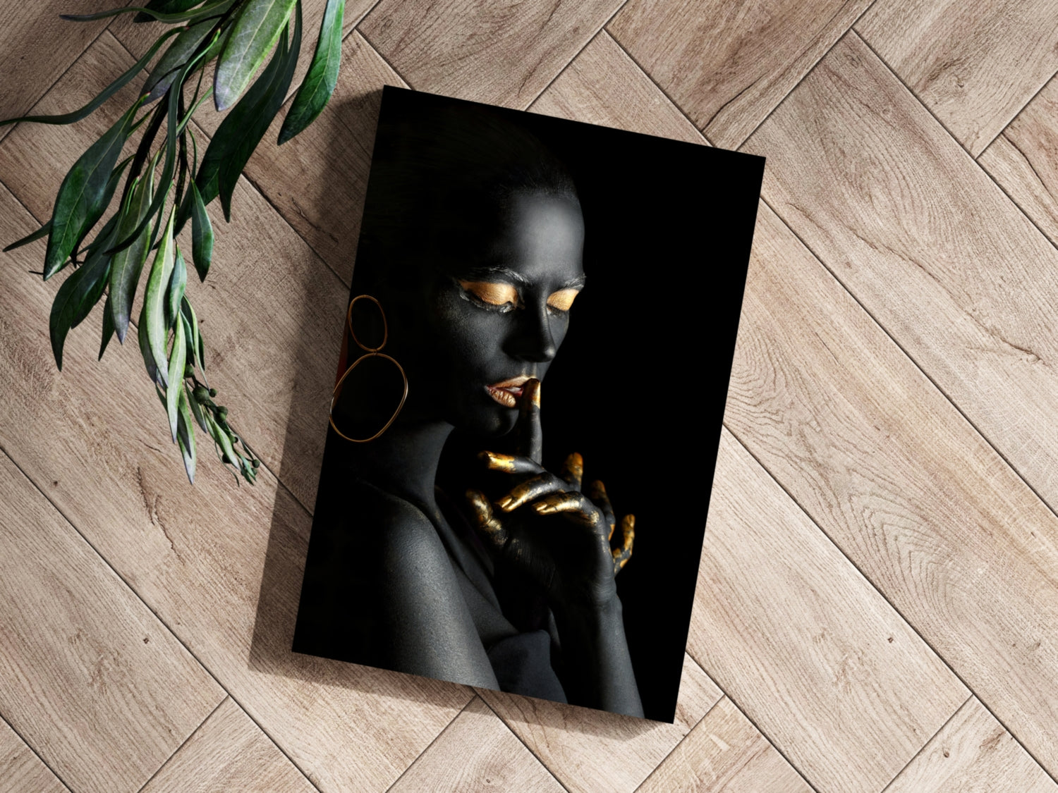 Gold Fingers Profile Woman Aluminum Print