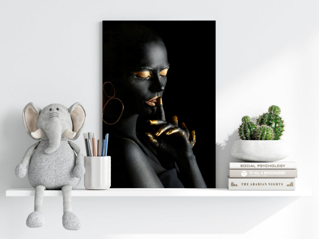Gold Fingers Profile Woman Aluminum Print