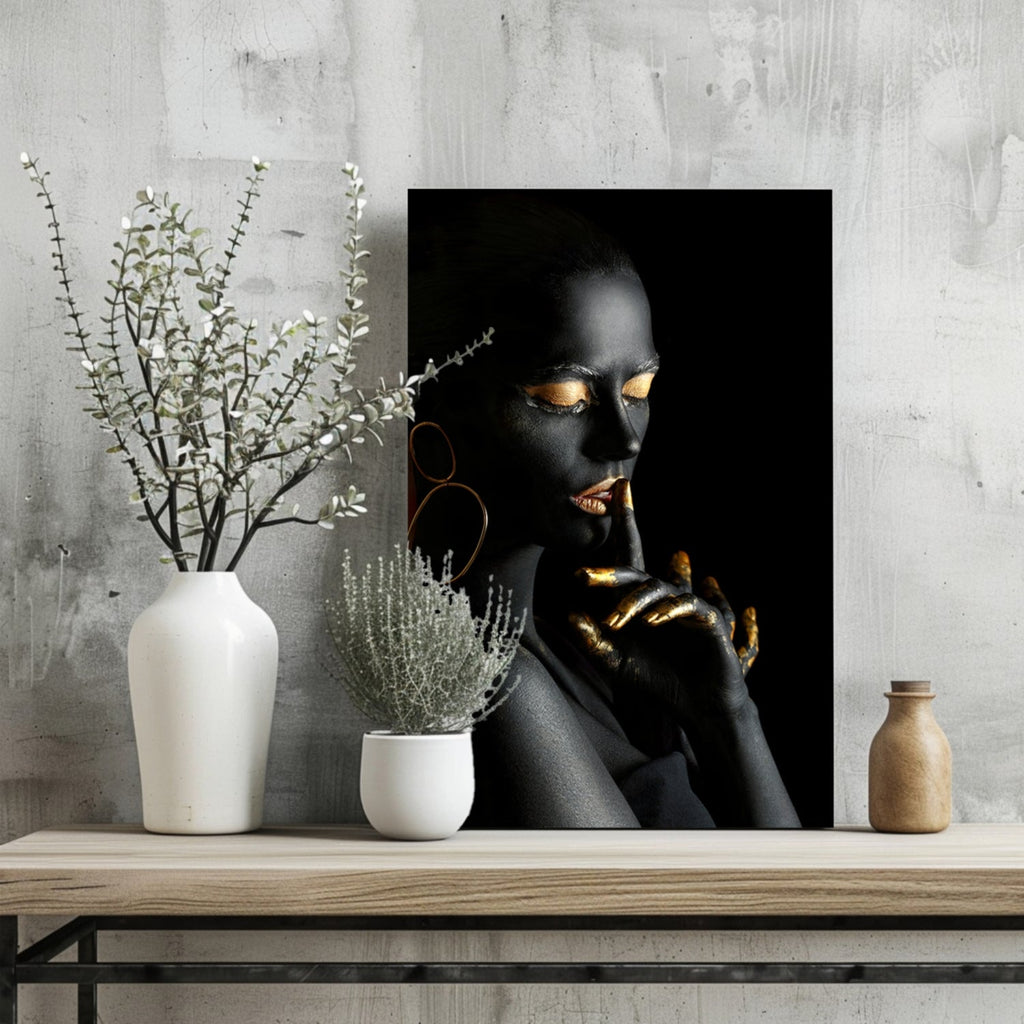 Gold Fingers Profile Woman Aluminum Print