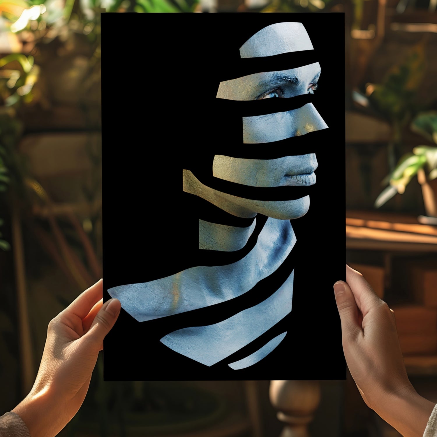 Sliced Blue Ribbon Face Aluminum Print