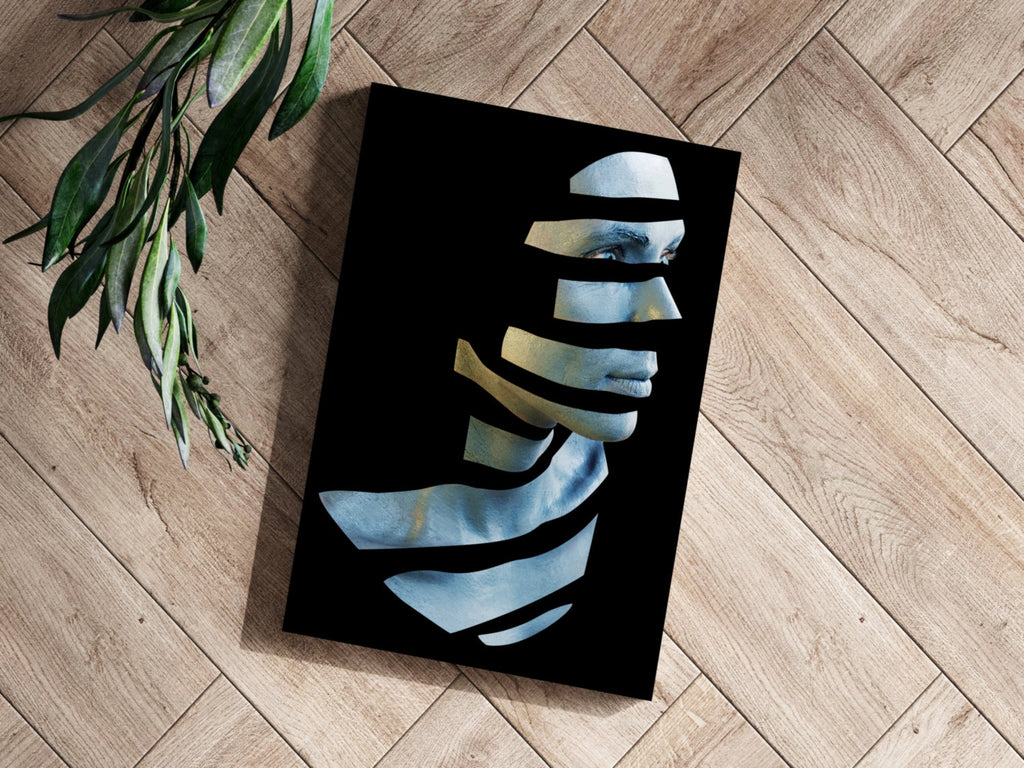 Sliced Blue Ribbon Face Aluminum Print