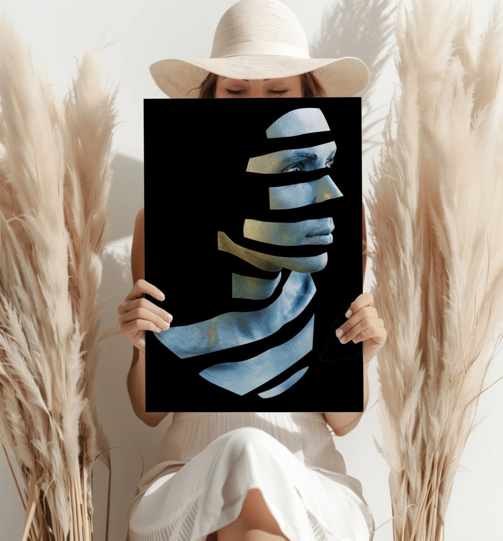 Sliced Blue Ribbon Face Aluminum Print