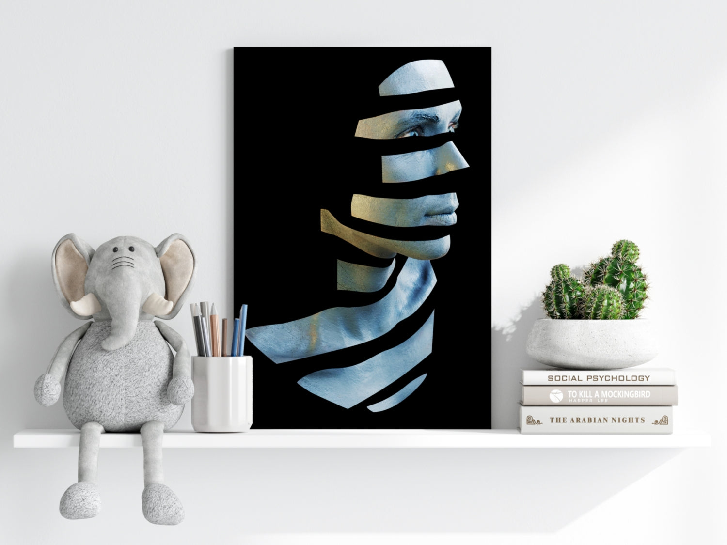 Sliced Blue Ribbon Face Aluminum Print