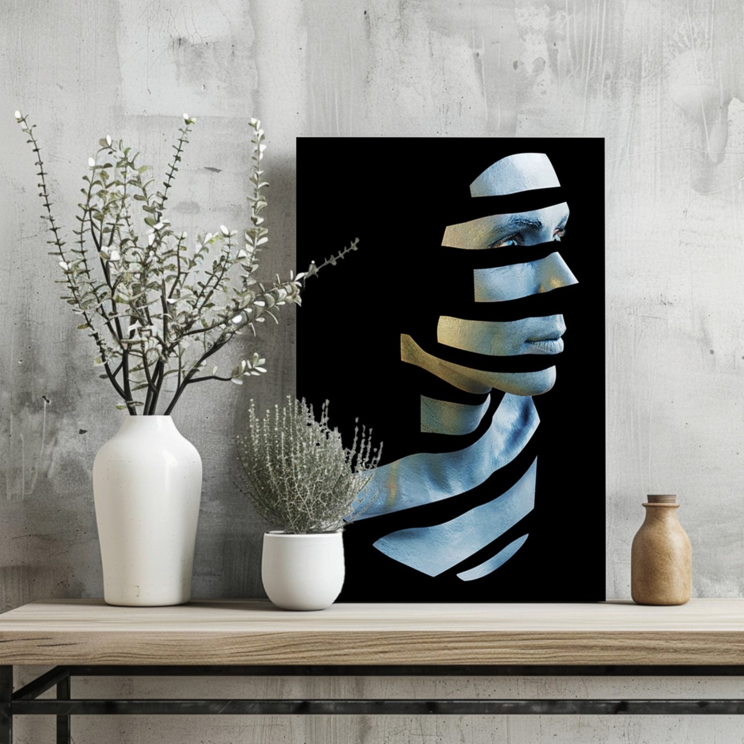 Sliced Blue Ribbon Face Aluminum Print