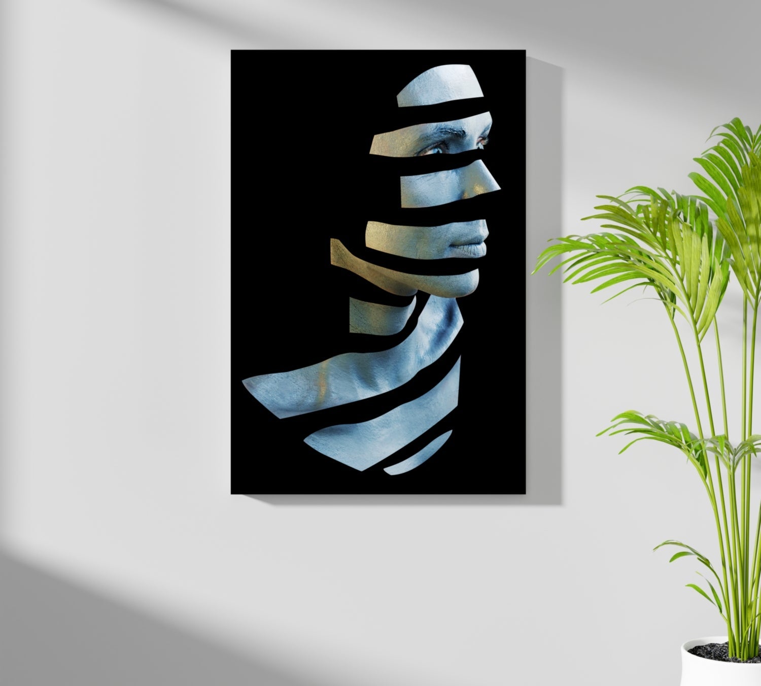 Sliced Blue Ribbon Face Aluminum Print
