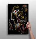 Gold Red Line Sketch Faces Black Aluminum Print