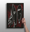 White Red Outline Mask Faces Aluminum Print