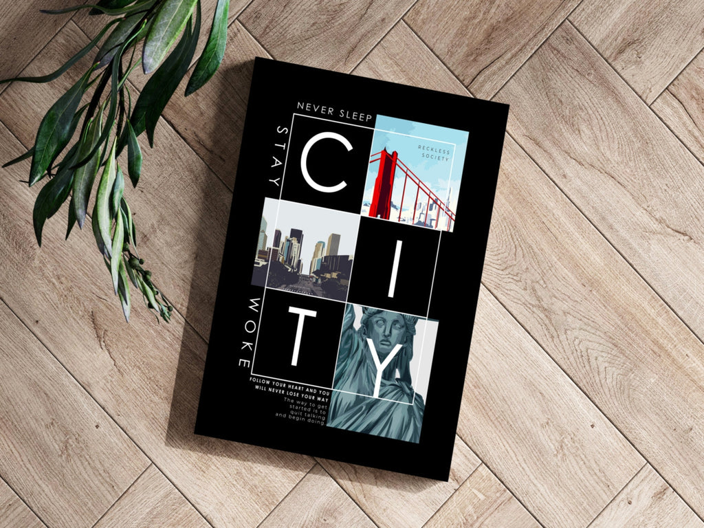 Black Photo Collage City Typography Aluminum Print