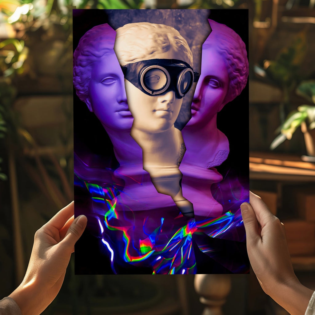 Purple Split Bust Gas Mask Aluminum Print