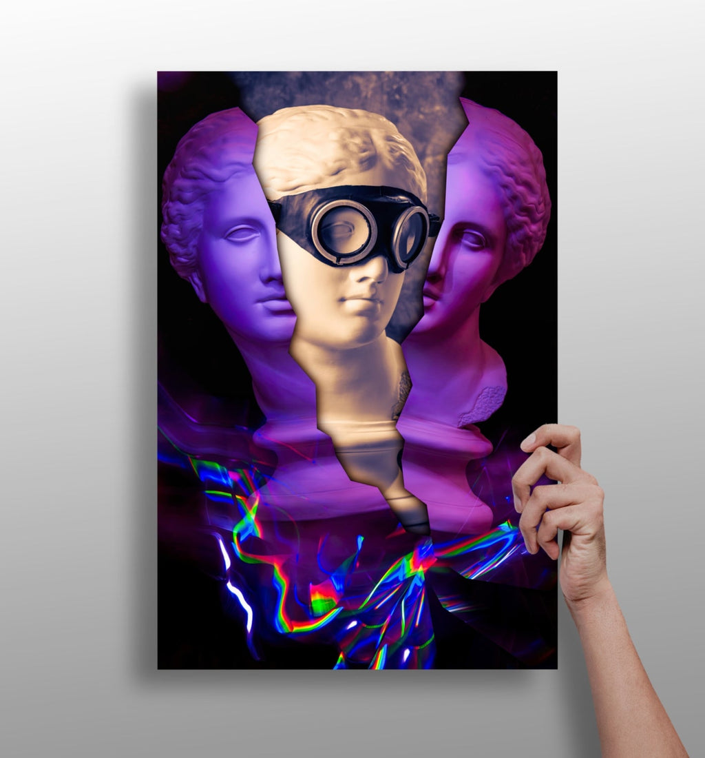 Purple Split Bust Gas Mask Aluminum Print