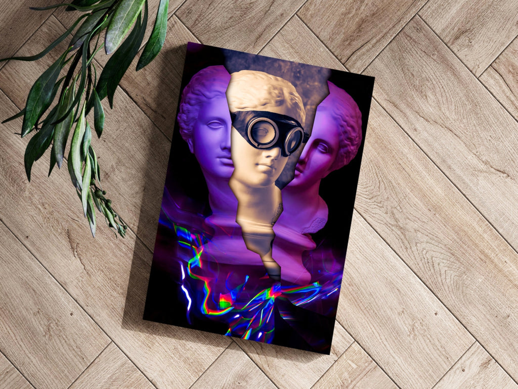 Purple Split Bust Gas Mask Aluminum Print