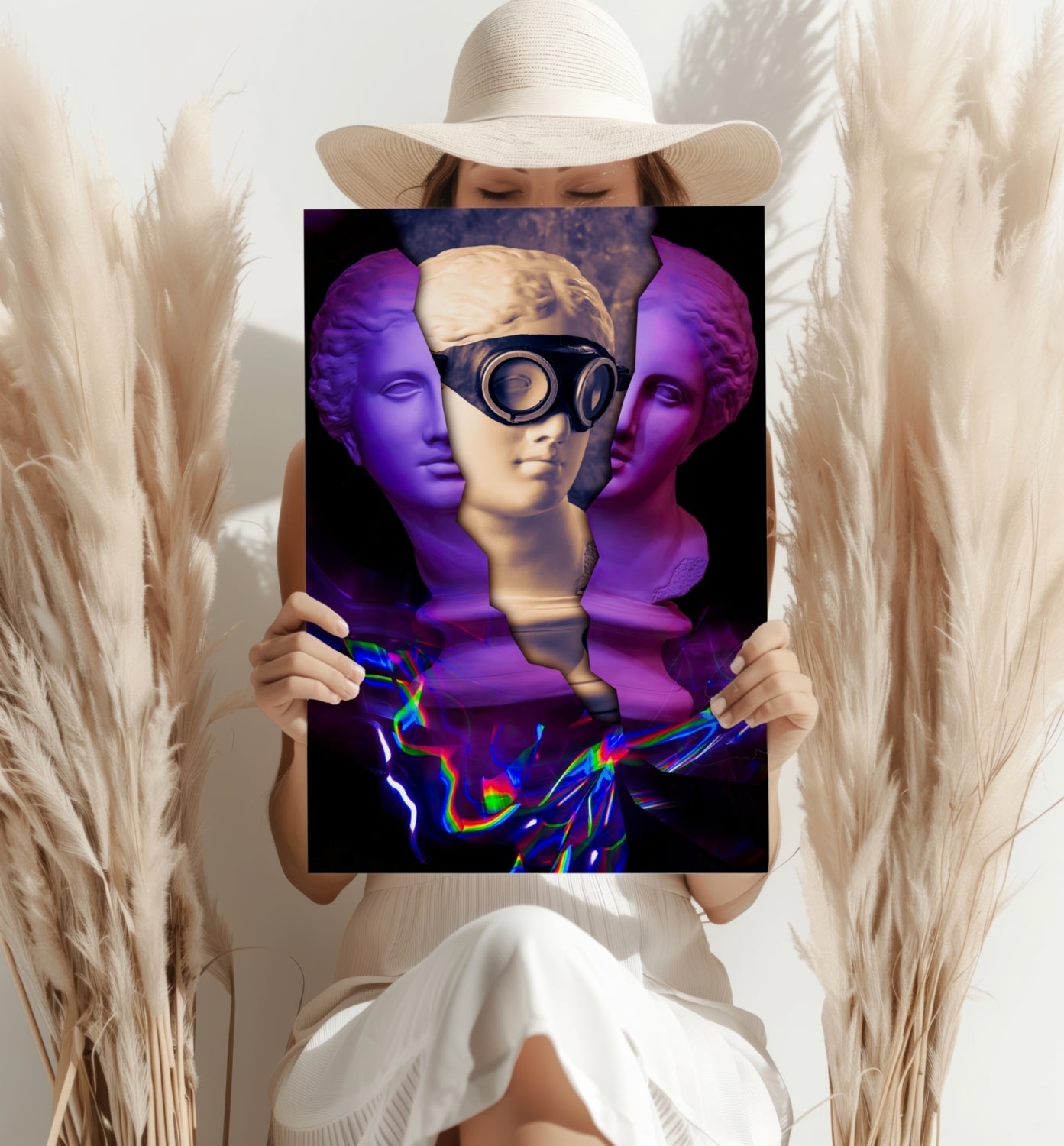 Purple Split Bust Gas Mask Aluminum Print