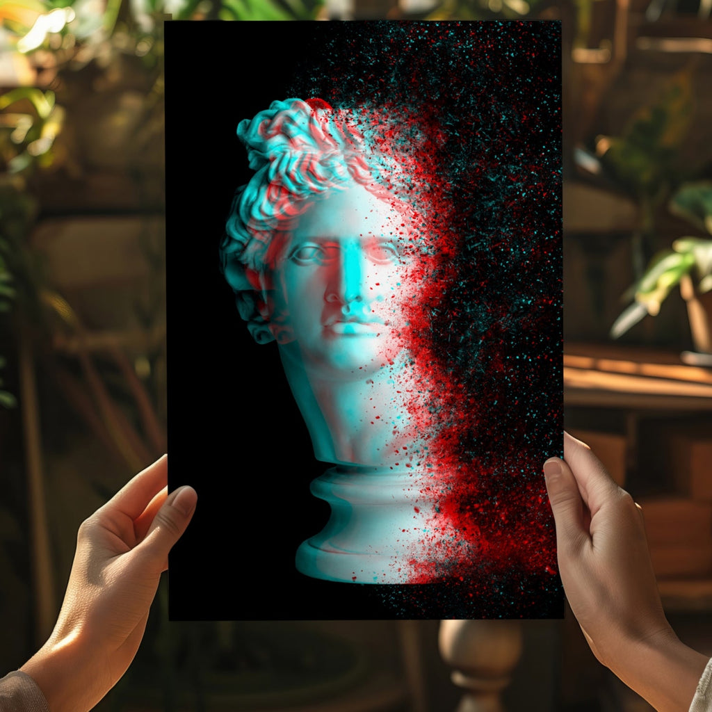 Anaglyph Glitch Statue Head Aluminum Print