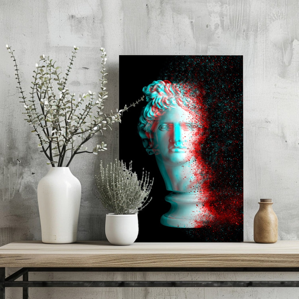 Anaglyph Glitch Statue Head Aluminum Print