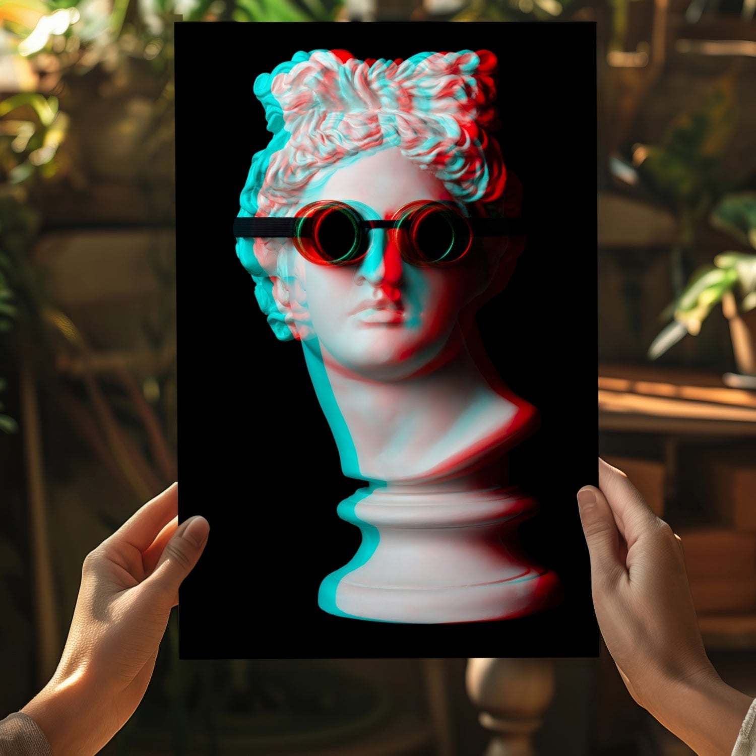 Statue with Round Goggles Aluminum Print
