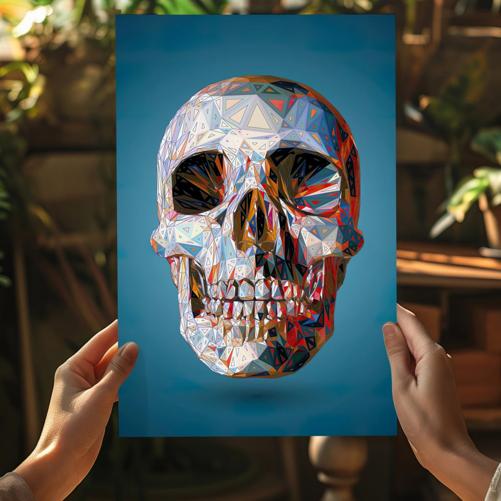 Low Poly Crystal Skull on Blue Aluminum Print