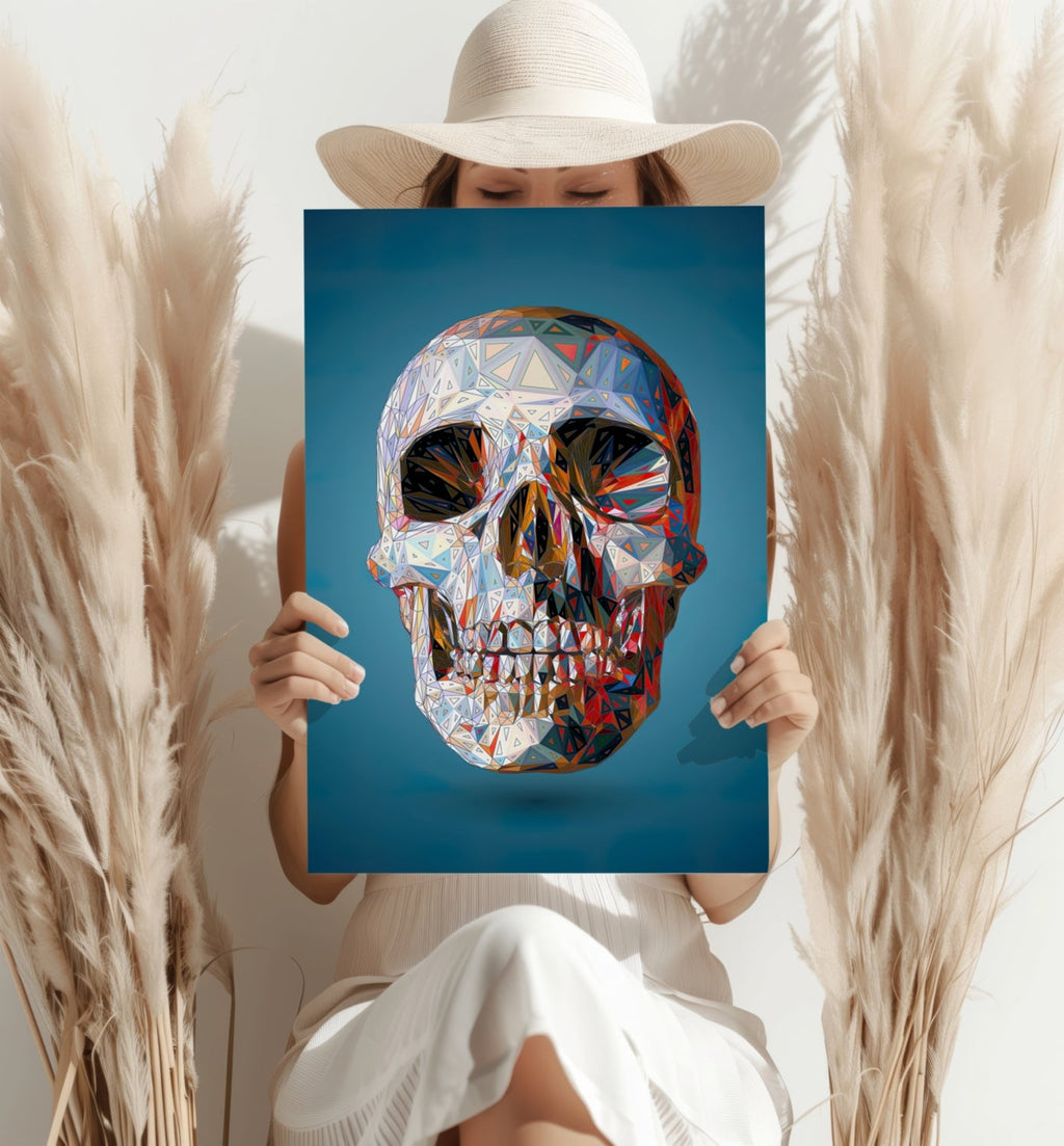 Low Poly Crystal Skull on Blue Aluminum Print
