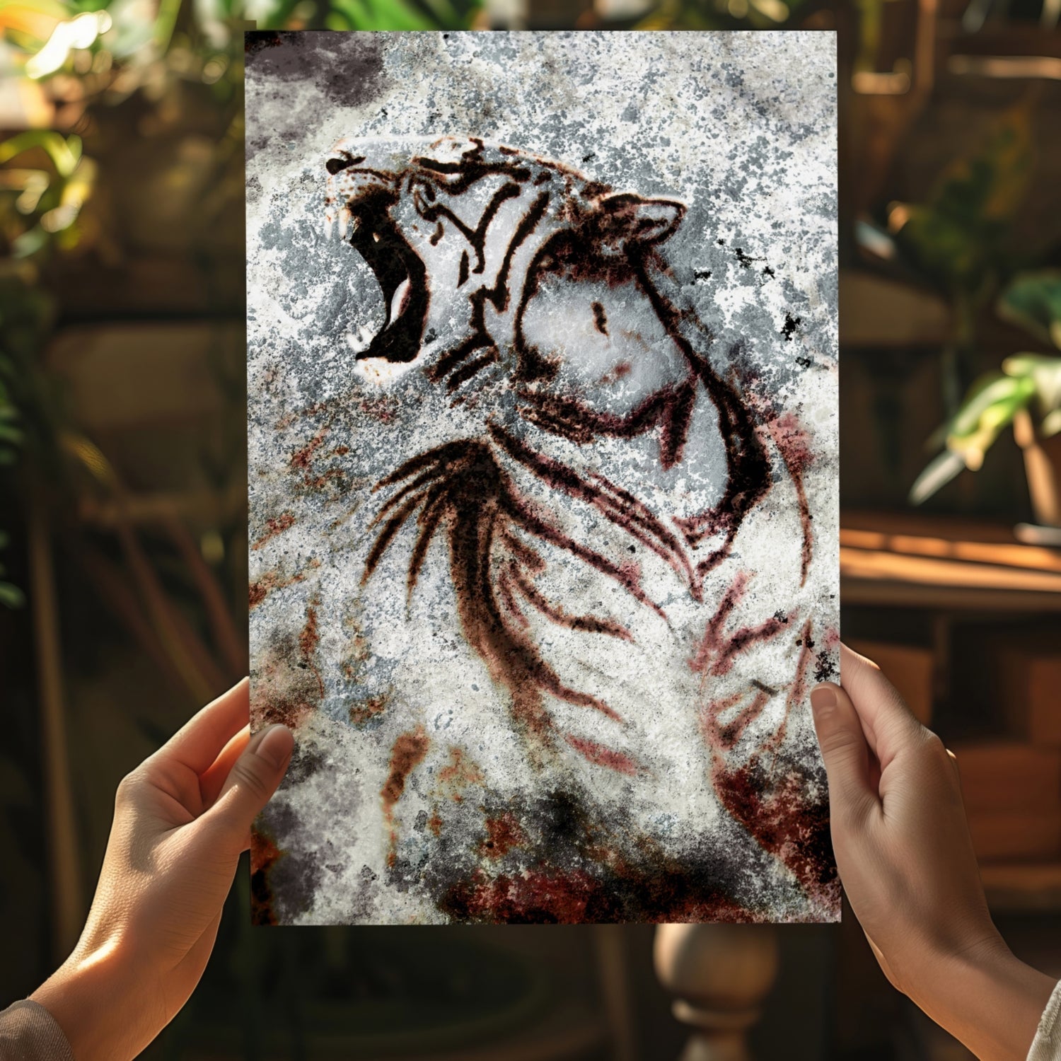 Cave Painting Roaring Tiger Aluminum Print