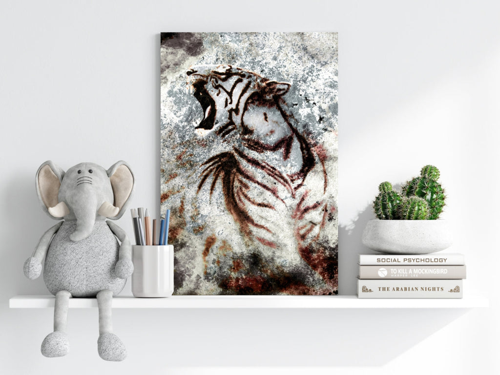 Cave Painting Roaring Tiger Aluminum Print