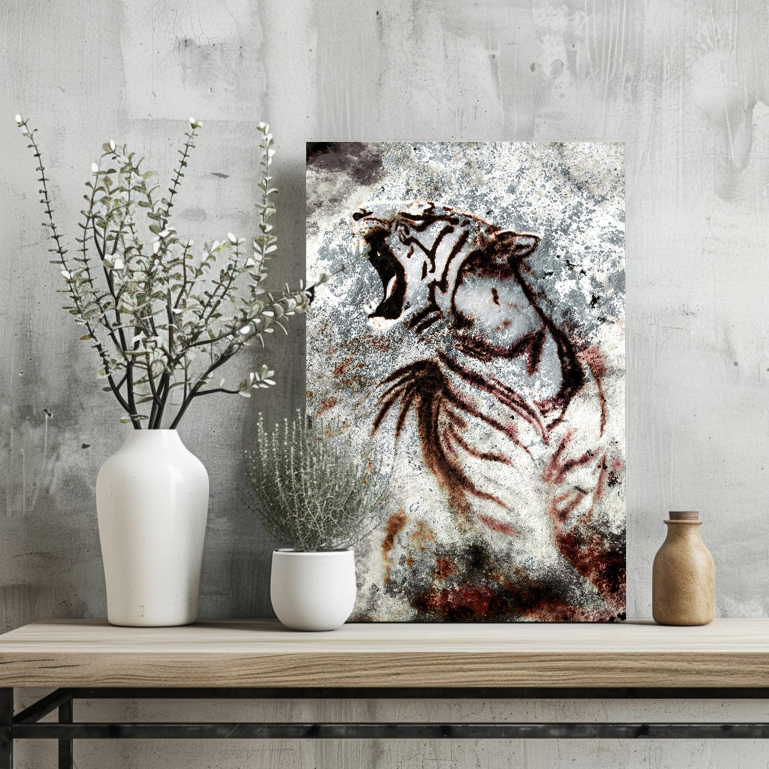 Cave Painting Roaring Tiger Aluminum Print