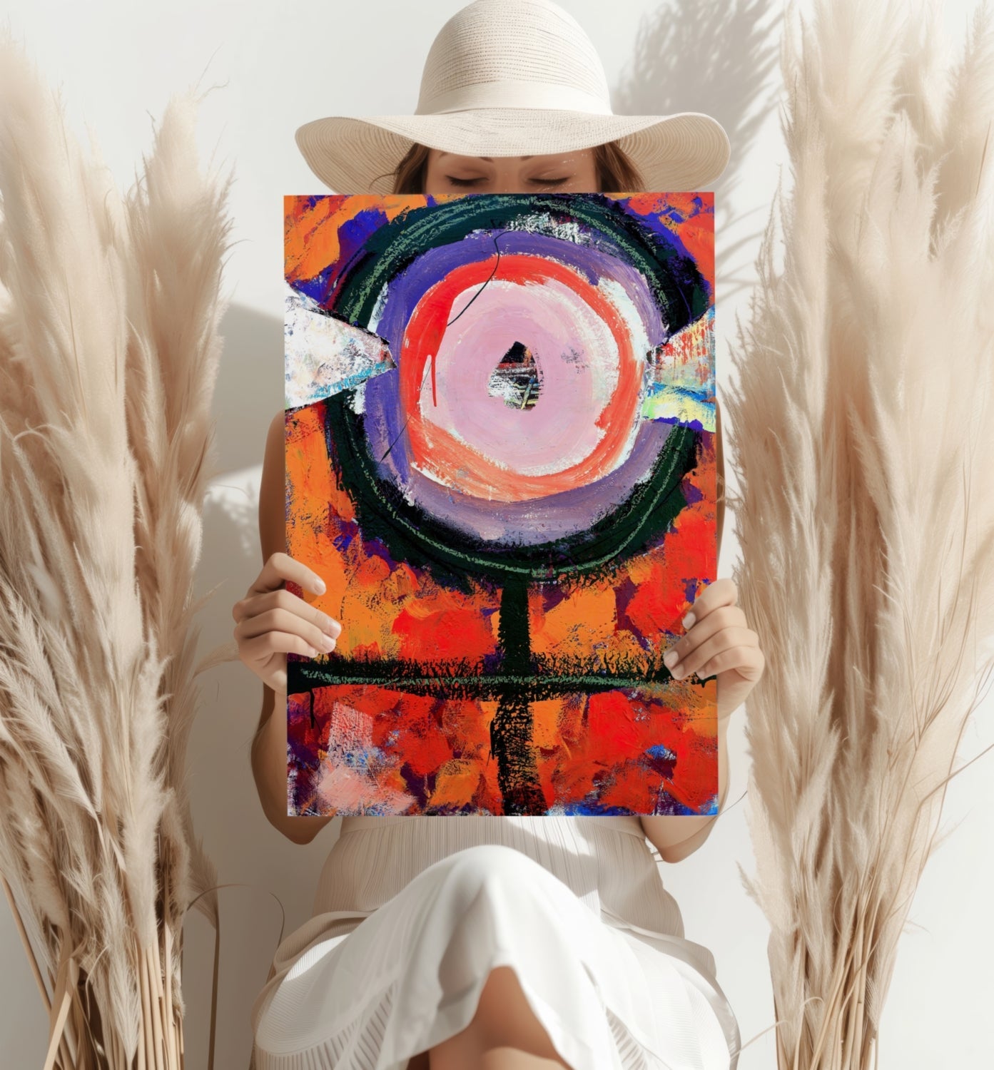 Orange Abstract Circle Totem Aluminum Print