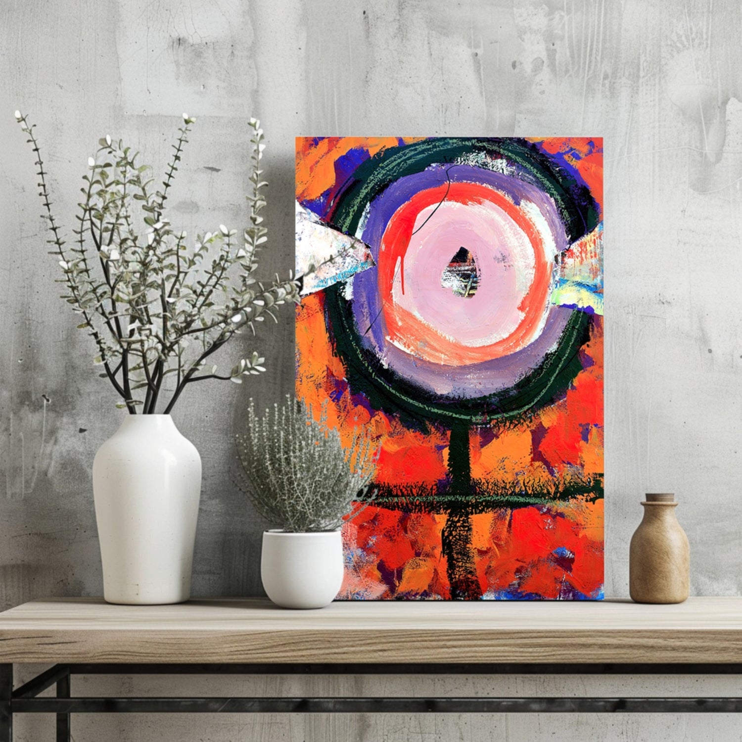 Orange Abstract Circle Totem Aluminum Print