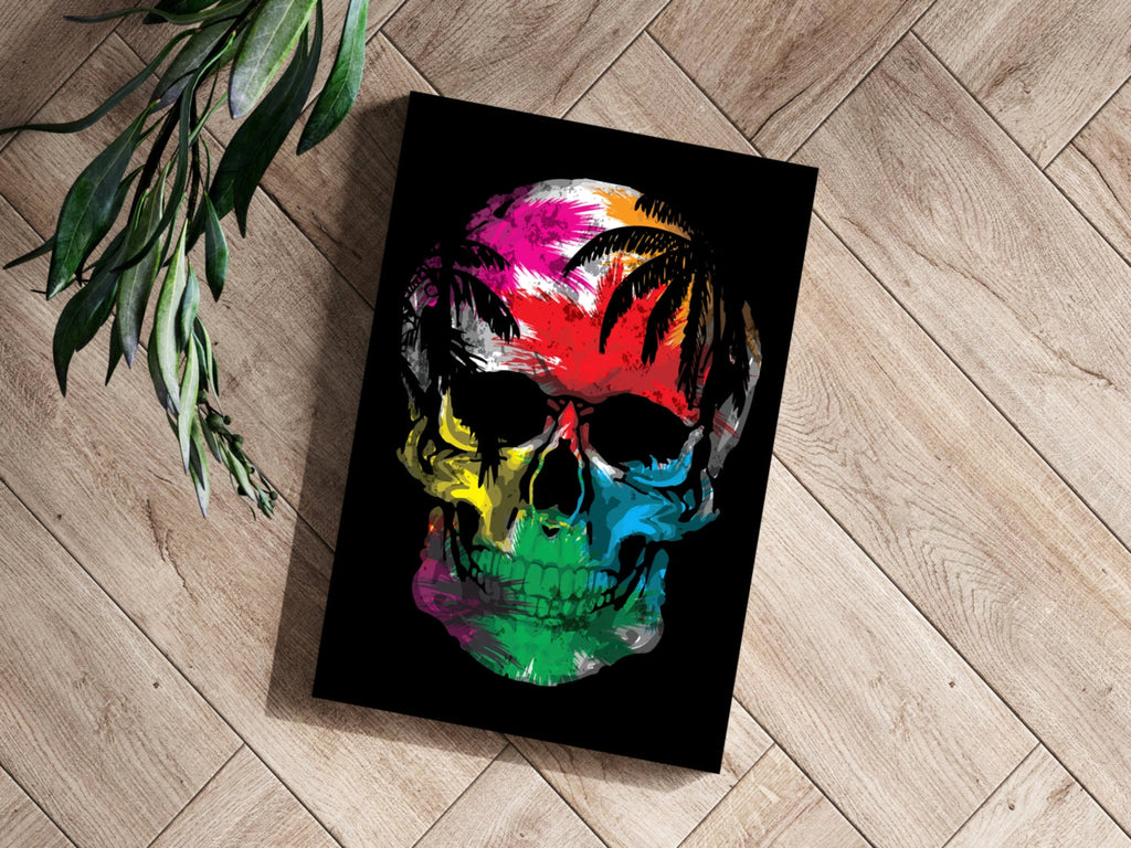 Palm Tree Sunset Silhouette Skull Aluminum Print