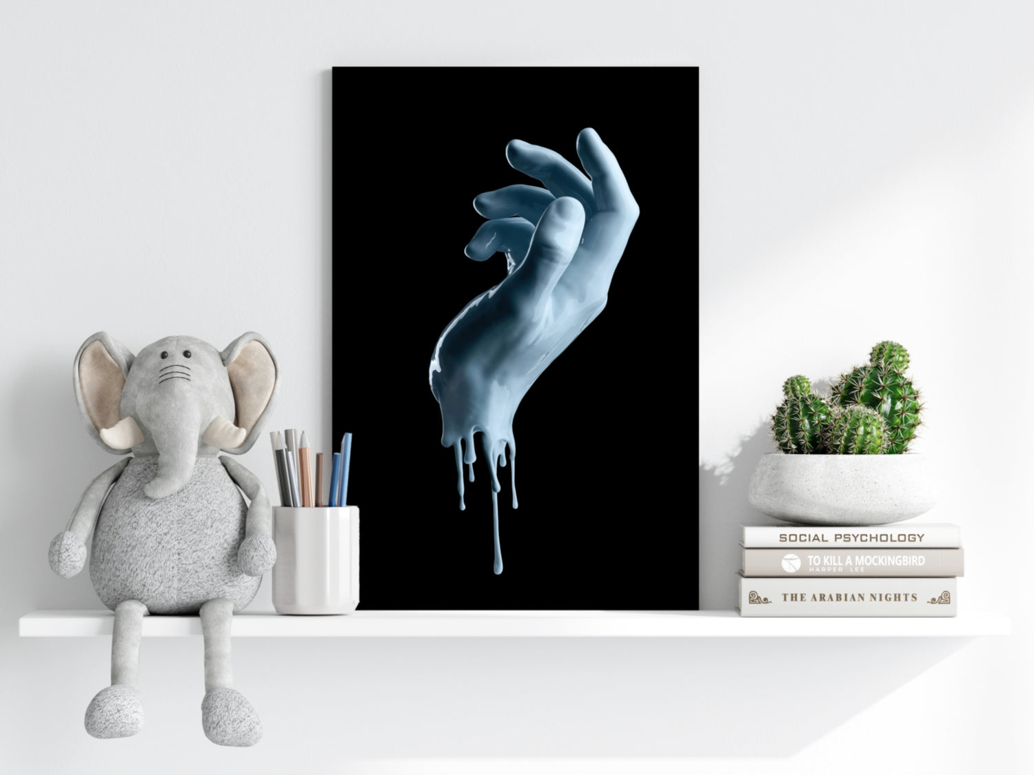 Pale Blue Dripping Paint Hand Aluminum Print