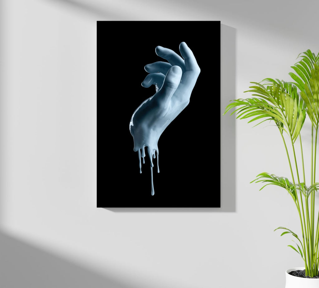 Pale Blue Dripping Paint Hand Aluminum Print