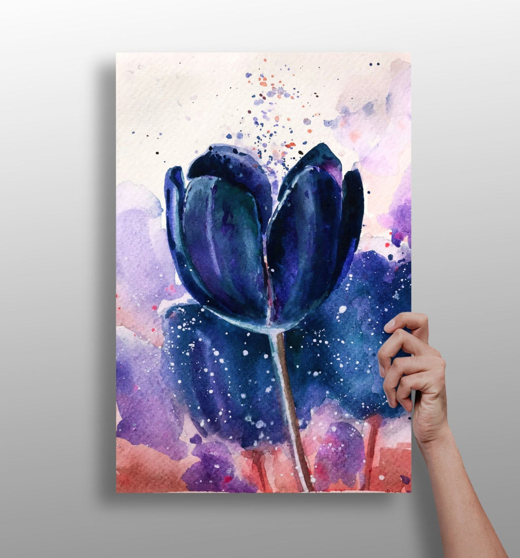 Midnight Blue Watercolor Tulip Aluminum Print