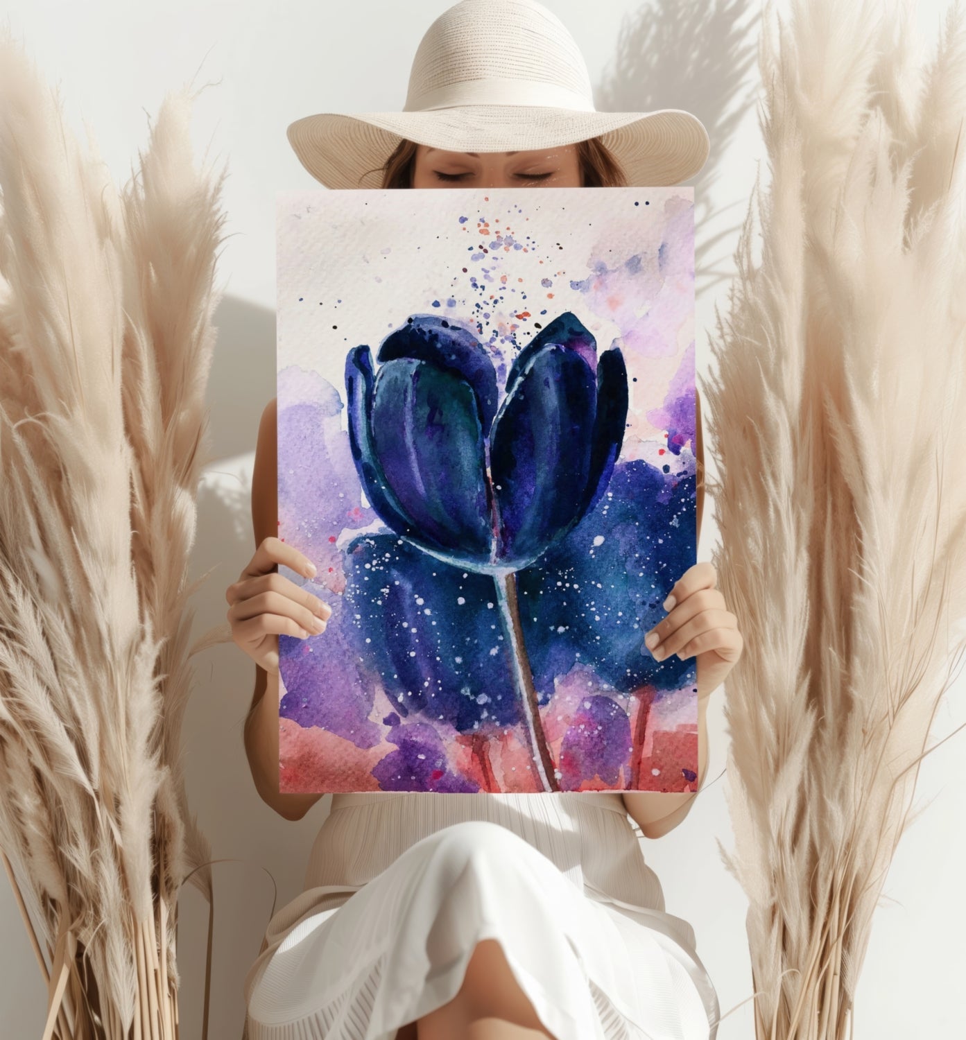 Midnight Blue Watercolor Tulip Aluminum Print