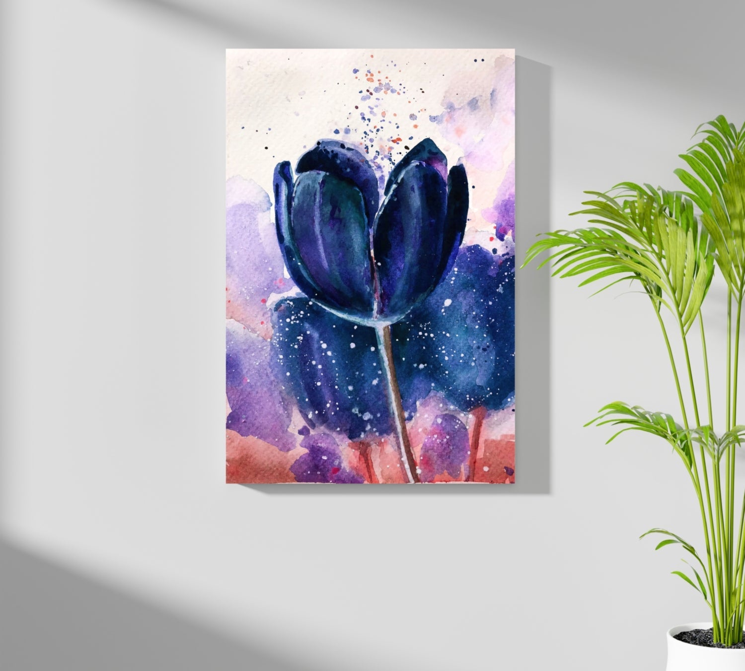 Midnight Blue Watercolor Tulip Aluminum Print