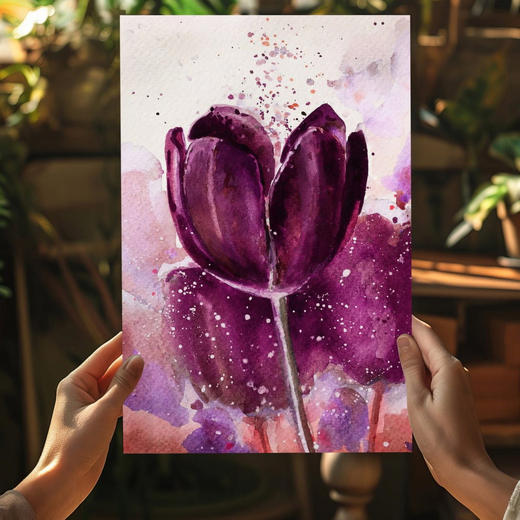 Magenta Watercolor Tulip Bloom Aluminum Print