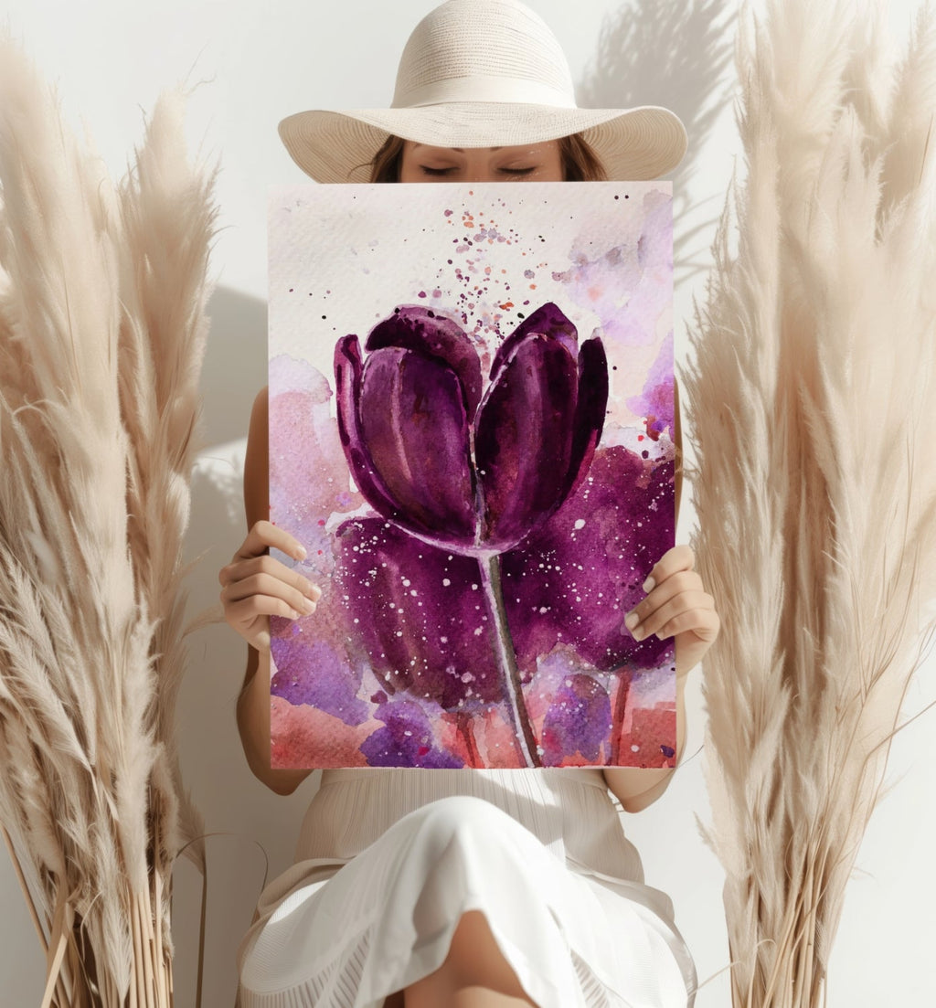 Magenta Watercolor Tulip Bloom Aluminum Print