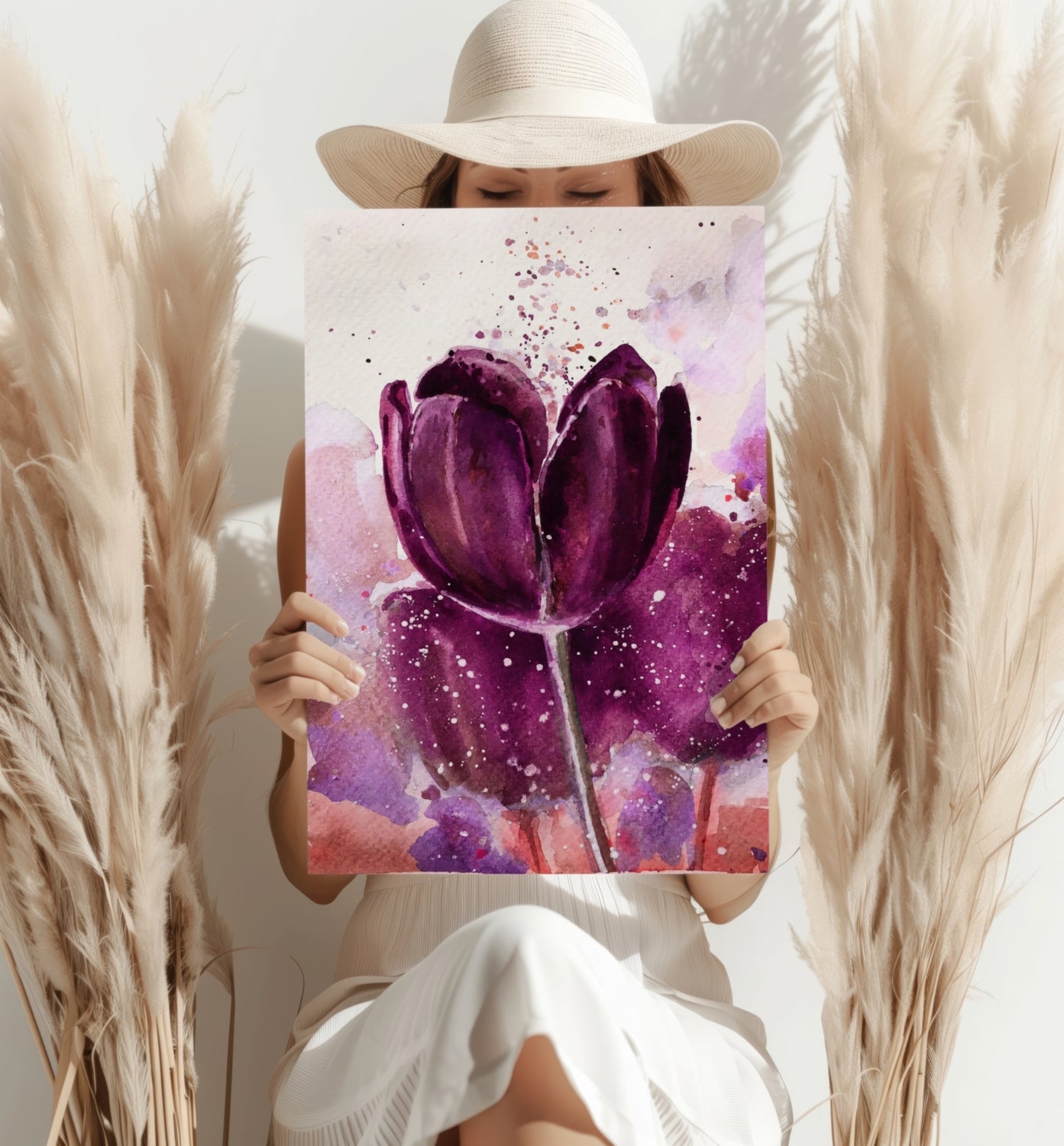 Magenta Watercolor Tulip Bloom Aluminum Print