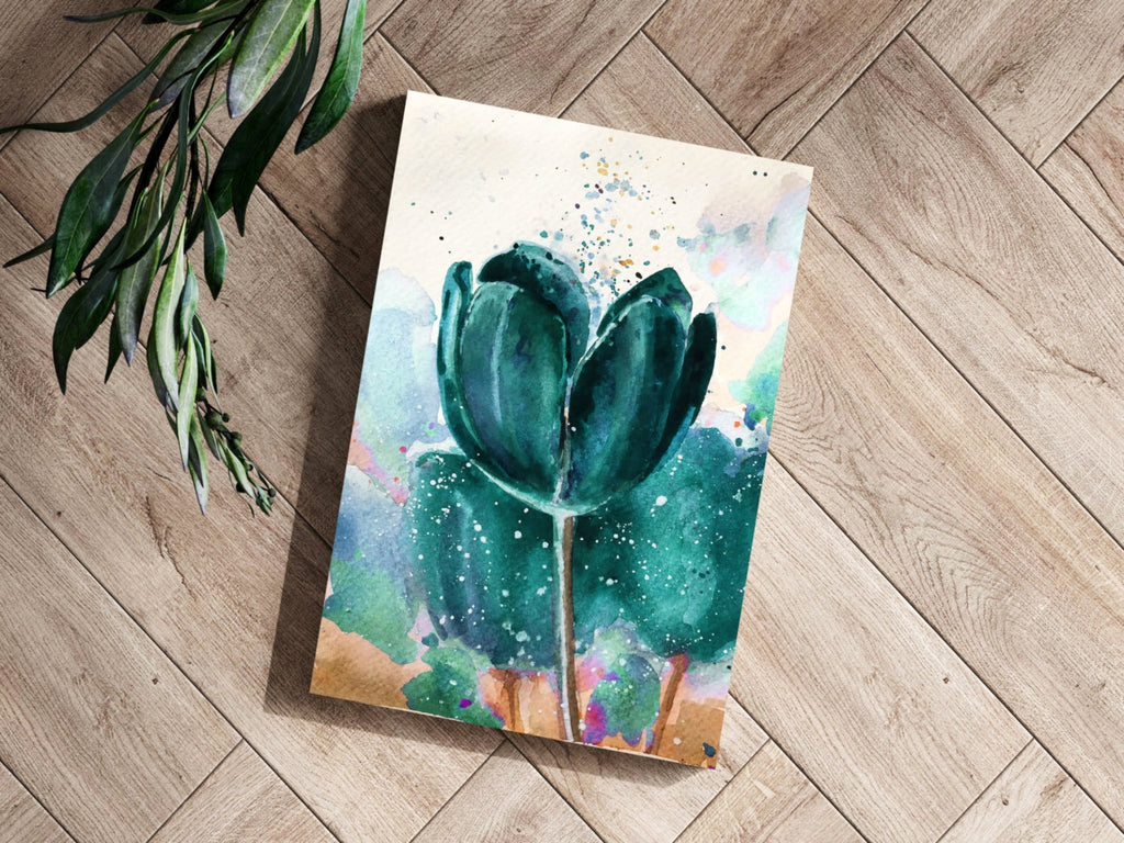 Emerald Watercolor Tulip Splash Aluminum Print