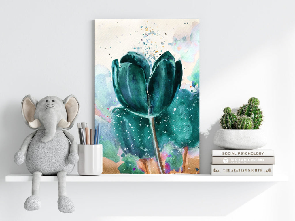 Emerald Watercolor Tulip Splash Aluminum Print