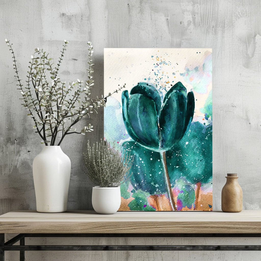 Emerald Watercolor Tulip Splash Aluminum Print