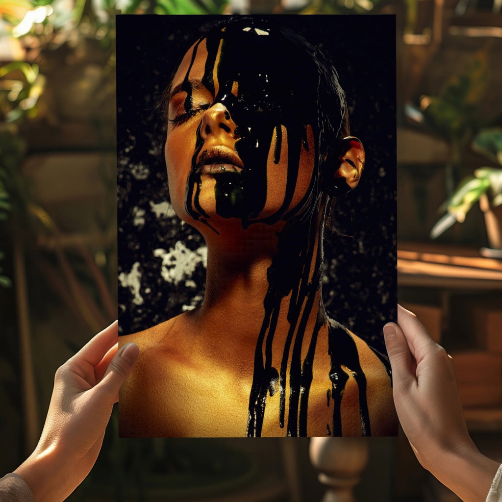 Black Paint Dripping Gold Aluminum Print
