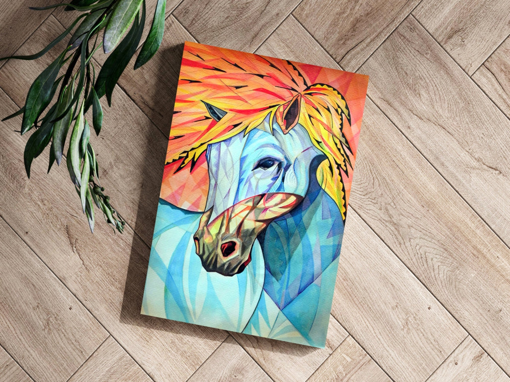 Cubist Fiery Mane Blue Horse Aluminum Print