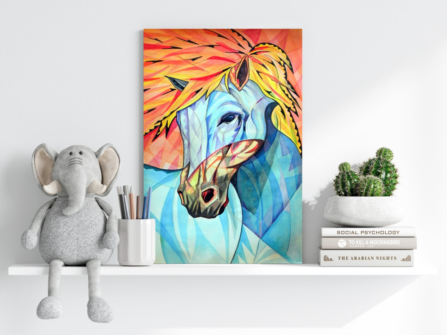 Cubist Fiery Mane Blue Horse Aluminum Print